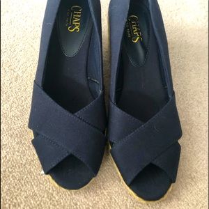 NWOT Chaps Navy Espadrille Wedge 8.5